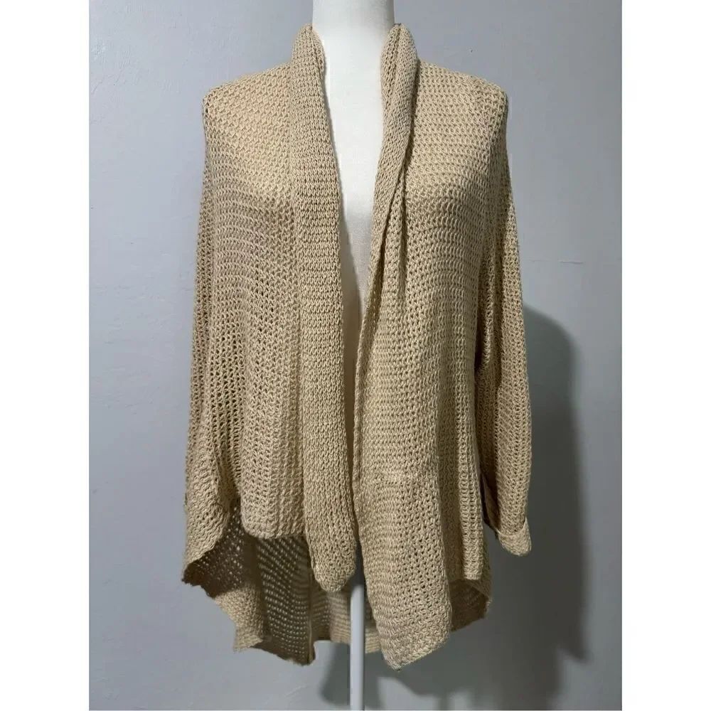 Cabi knit open drape front Beige sweater M